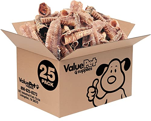 ValueBull Beef Trachea, Premium 5-6 Inch, 25 Count Bulk Pack - Natural Angus Dog Chews with Glucosamine, Chondroitin & Amino Acids