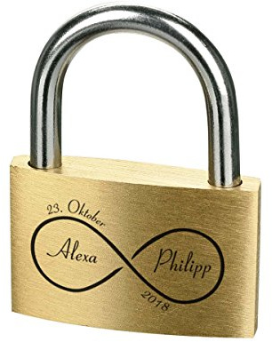 polar-effekt Liebesschloss mit Gravur - Messing Vorhängeschloss mit 3 Schlüssel - Personalisierte Geschenk für Paare & Verliebte - Motiv Unendliche Liebe