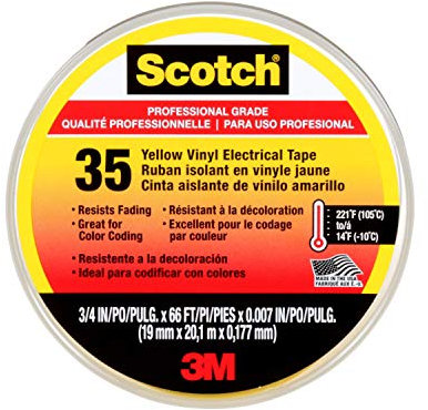 3M 10844-DL-5 3/4 Yellow Scotch Vinyl Electrical Tape No. 35