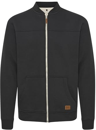 BLEND BHArco Homme Veste en Sweat College Veste Cardigan avec col Montant Court Fermeture éclair Poche Kangourou Mélange de Coton Regular Fit, Taille:2XL, Couleur:Black (70155)