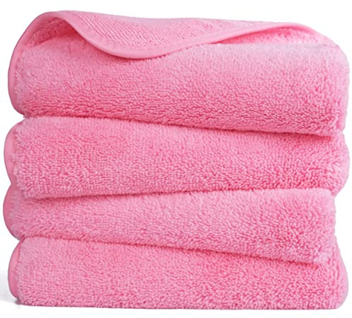 Polyte - asciugamano mani premium in microfibra anti-pelucchi - ad asciugatura rapida - rosa - 40 x 76 cm - set 4 pezzi