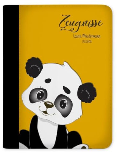 CreaDesign Customize A4 Zeugnismappe für Kinder 26,7x32,7x1 cm, Sichtbuch mit 10 Klarsichthüllen, erweiterbar auf bis zu 20 Taschen, Panda Bär Gelb design, Dokumentenmappe für Schüler