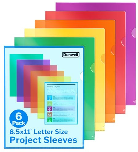 Dunwell Clear Plastic Folders for Documents (6 Pack, Assorted Colors) - Letter Size Plastic File Folder Sleeves 8.5x11 - Durable & Tear-Resistant Poly Document Folder Jackets for School, Office & Home