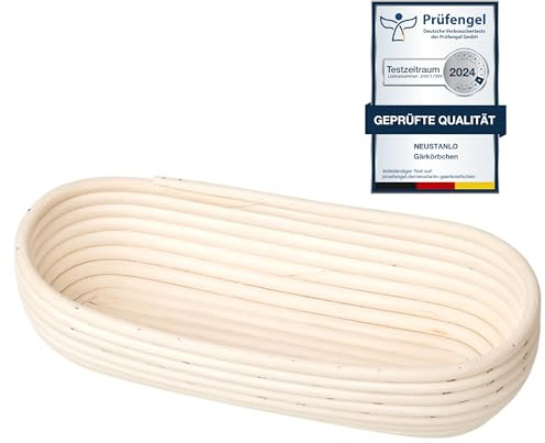 Neustanlo | Gärkörbchen oval | 37 cm für 1,5-2 kg Baguette Brot | aus Peddigrohr | Gärkorb zum Brot backen | für perfekt geformtes, handgemachtes Brot | naturbelassener Gärkorb zum Brotbacken