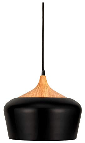 Pauleen 48146 Pure Delight Pendeleuchte in Schwarz Pendellampe mit Holzoptik skandinavisches Design Lampe max40W E27 Schwarz 230V Metall