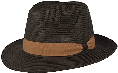 Strohhut Bogarthut Sommerhut Sonnenhut aus 100% Papier knautschbar mit Garnitur Besonders Leicht, Flexibel, Hautfreundlich Bequem Schwarz, S