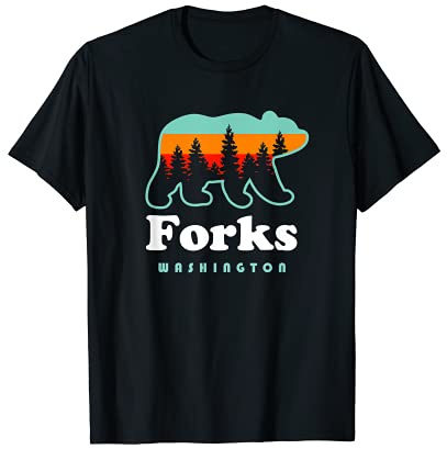 Forks Washington Mountains Retro Bear Vacation T-Shirt