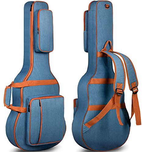 CAHAYA Gitarrentasche aus Denim Akustik- und Konzertgitarren Gig Bag 8mm gepolsterte wasserdichte Gitarrenhülle mit 3 Aufbewahrungstaschen Gitarrenkoffer für 40 41 42 Zoll Gitarre CY0254