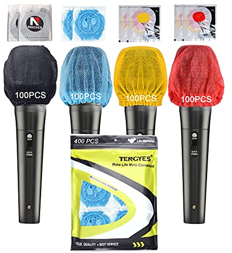 TENGYES 400 PCS (200 Pack) Microphone Hygiene Covers Disposable Non-Woven Handheld Mic Cover Windscreen Protective Cap for KTV Karaoke Recording Room Stage Performance