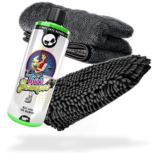 detailmate Auto Wasch- und Trockenset: Nuke Guys Thick Shampoo 500ml + Chenille Waschhandschuh + Trockentuch 1000 GSM - Für die ideale Autowäsche