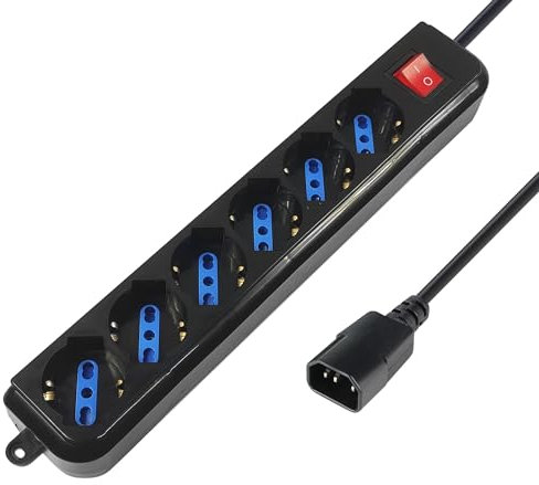 Atlantis P011-SL3006P-B Striscia Multipresa 4 Prese Italiano/Europa/Schuko Bipasso da 10A/16A Presa Iec (Pc), 2500 W, Nero