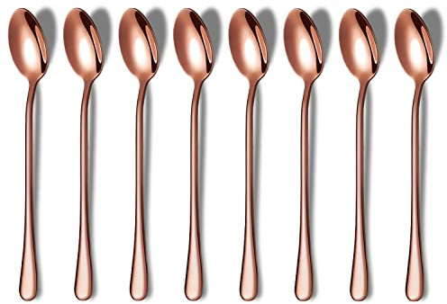 Homquen Stainless Steel Latte Spoons, Long Handle Coffee Spoons Teaspoons Set of 8, 7.8''/19.8cm Mixing Stirring Spoon, Ideal for Latte Coffee, Espresso, Iced Tea, Cool Drinking (Rose Gold)