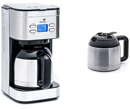 Senya cafetière électrique programmable Inox Hot Coffee, verseuse isotherme en acier inoxydable, fonction sélecteur d’arôme, maintien au chaud, 1,2L, 800W & NYA Verseuse isotherme pour vos Cafetières