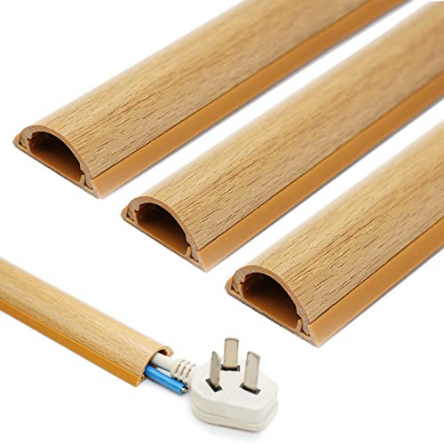 INCETUE Kabelkanal holzoptik für Boden, Kabelschacht rund selbstklebend, Kabelkanäle flach zum verstecken Kabels, PVC Kabelleiste fußboden 3x1.2x30cm x 13Stk. - Hellbraun