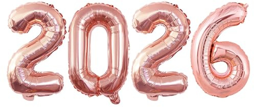 GOER 2026 Foil Number Balloons for 2026 New Year Eve Festival Party Supplies Graduation Decorations (Rose Gold,16 Inch)