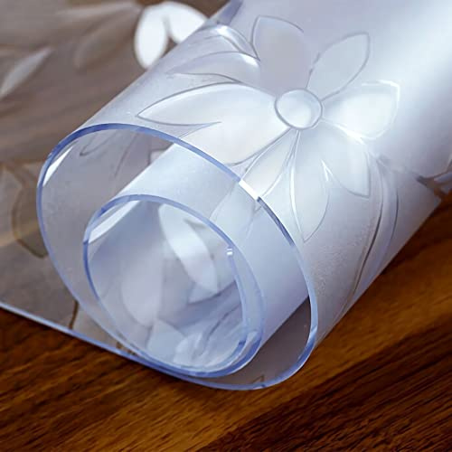 2mm Dick Transparente Tischdecken Tischfolie 80x140cm PVC Glasklar Folie Tischschutz Wasserdicht Tischschutzfolie Fettdicht,Für Esstisch Couchtisch Und Schreibtisch,Matte Texture Blütenform,Rechteck