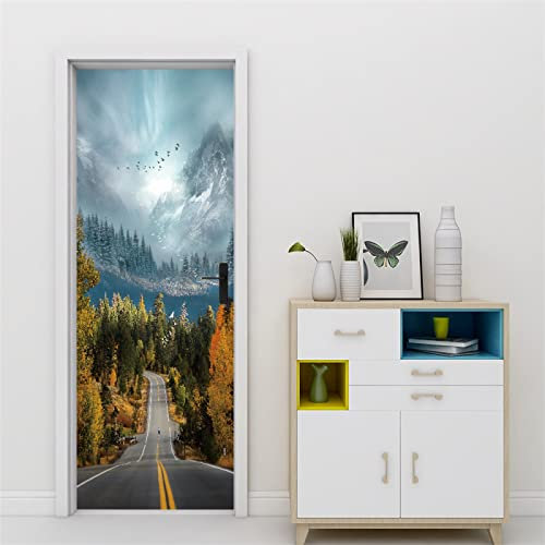 2 Pcs Fototapete Türtapete selbstklebend Türposter Berge & Wald Abnehmbar Fototapete Türfolie Poster Tapete Muster Türaufkleber für Tür, Wohnzimmer, Schlafzimmer, Küche und Bad B77 x H200cm