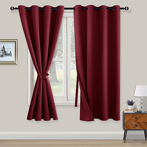 XWZO Cortinas opacas con ojales 2 piezas, cortinas con pinzas para dormitorio, sala de estar, oficina, 160x132 cm, Borgoña