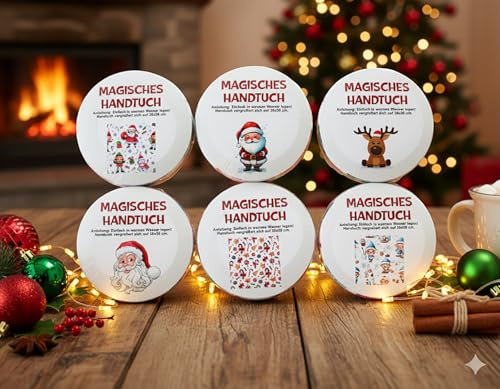 KAMACA - Set di 6 asciugamani magici con effetto sorpresa natalizio, asciugamano magico per bambini, idea regalo, calendario dell'Avvento, regalo di Natale (6 pezzi Funny Christmas)