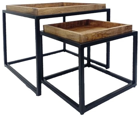 casamia Couchtisch 2er Set Satztisch quadratisch Seattle Metall Gestell Farbe Tabacco - schwarz matt