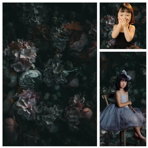 WaW Dunkler Blumen Fotohintergrund 1,5x2,2m Retro-Öl-Look für Fotostudio | Stoff-hintergrund 1,5x2,2m, dunkle Rosen im Barock-Stil, Vintage-Öl-Look für moody Porträts & Fotostudio