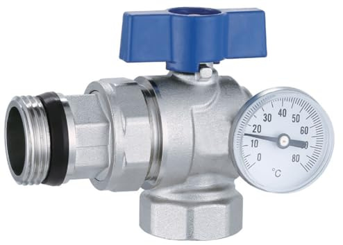 AQUA HEATING Gewinde-Kugelhahn 1 Zoll Winkel mit Thermometer Blau