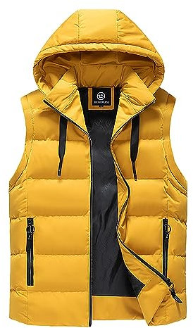 Didadihu Steppweste Herren Winter - Kapuze Arbeitsweste Plüsch Steppweste Winterweste Herbst Winter Wärme Ärmellos Jacke Vest Pufferweste Stehkragen Warm,Gelb,5Xl