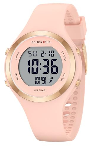 GOLDEN HOUR Digital Uhr Damen 5ATM wasserdichte Sport Chronograph Silikonarmband Armbanduhr Damen Sportlich Elegant Uhren Damen mit Datum Leuchtend Leicht ablesbares Zifferblatt