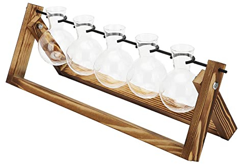 Florero Creativo con Marco de Madera, Florero de Vidrio, Cinco Botellas, Macetero Verde Hidropónico de Escritorio, Decoración, Adornos Artesanales para el Hogar(#2)