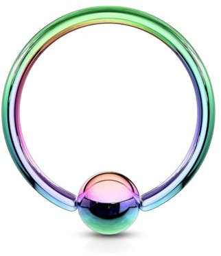 Paula & Fritz® Klemm-Ring Regenbogen 1,2-mm Stark 11-mm Lang 4-mm Kugel Titan-IUM Grade 23 Closure Ring Septum-Piercing Nasenring Augenbraue-n Ohr-Piercing