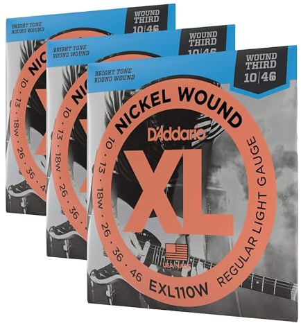 D'Addario E Gitarren Saiten | Gitarrensaiten E Gitarre | E Gitarre Saiten | Electric Guitar Strings | EXL110W Satz E-Gitarren-Saiten Light 010' - 046' (Packung mit 3)