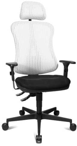 TOPSTAR Sitness 90 P X ergonomischer Schreibtischstuhl, Bürostuhl mit bewegter Sitzfläche + Kopfstütze Weiss