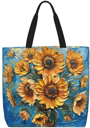 OdDdot Hobo-Tasche mit Hirschaufdruck, Umhängetasche für Damen, große Kapazität, Mama-Tasche, Schultertasche, Ölgemälde Sonnenblume, Einheitsgröße
