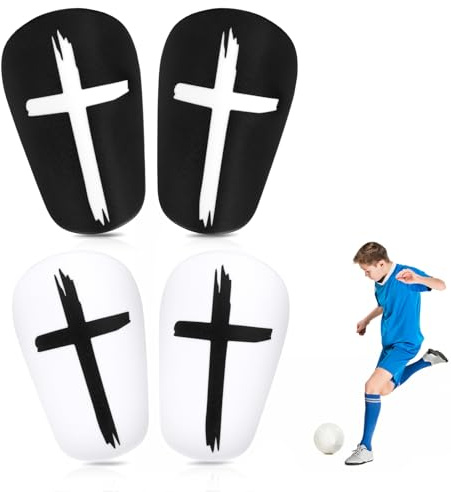 2 Paires de Protège-Tibias 8x5cm Croix Noire et Blanche - Équipement Sportif pour Adolescents et Adultes