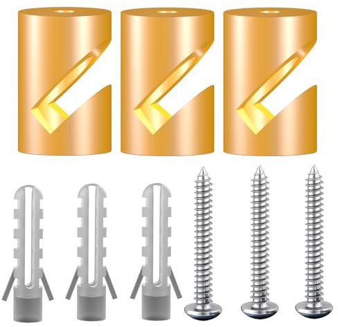 OASHISU 3 spilli da parete e da soffitto stile V dorati per cavi tessili, fissaggio a soffitto, altalena a scimmia, per lampada fai da te, con viti e tasselli in lega di alluminio