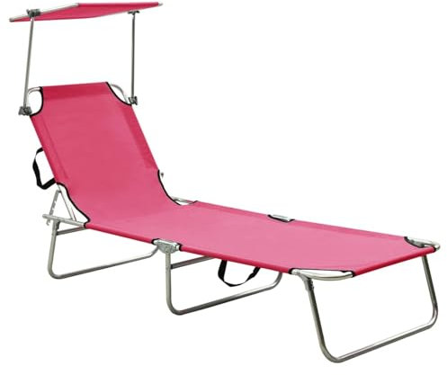 CIADAZ Klappbare Sonnenliege mit Dach Stahl Magento Rosa, Gartenliege, Liegestuhl, Sonnenstuhl, Sonneninsel Outdoor, Liegen, Gartenmöbel, Bäderliege, Relaxliege - 310327