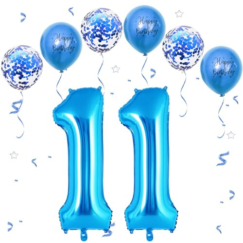 Blau Luftballon 11, Folienballon Zahl 11 Blau, 40 Zoll Helium Ballon 11, Geburtstagsdeko Folienballon Zahlen 1 & 1, Luftballon 11.Geburtstag Dekor-Set für Geburtstag Party Deko