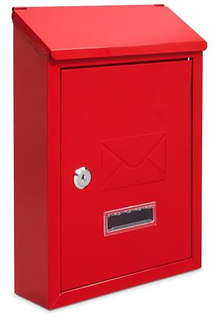 Assorted Collections Wall Mounted Post Box, Lockable Mailbox with 2 Keys, Weatherproof Letterbox, Easy To Install 21x30x7cm (Red)
