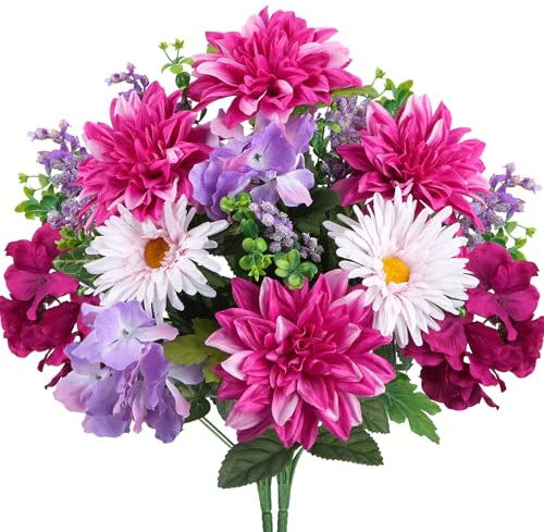 MHMJON 19.6 Artificial Cemetery Flowers for Grave, 2 Bundles Fake Silk Dahlia Daisy Flower for Centerpiece Table Decorations Bedroom Kitchen Restaurant Spring Summer Decor