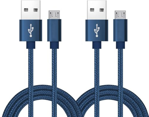 ROFICORD Lot de 2 câbles micro USB, 0,6 m, chargeur Android, en nylon tressé, haute vitesse, USB 2.0 A vers Micro B, câble de charge universel pour HTC, S6, Kindle, Android et plus (Bleu, 0,6M)