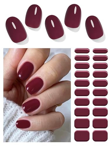 Wahrshei Unghie Gel Adesive UV | Red Cherry Smalto Adesivo Gel UV | 20 PCS Pellicola per Unghie Autoadesiva | Adesivi per unghie in gel, Impacchi di Smalto Gel per Unghie