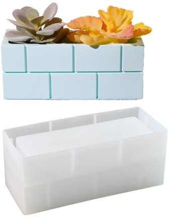 Aurgiarme Moldes de silicona para macetas de suculentas para resina epoxi, moldes de silicona tallados en ladrillos cuadrados para macetas de suculentas