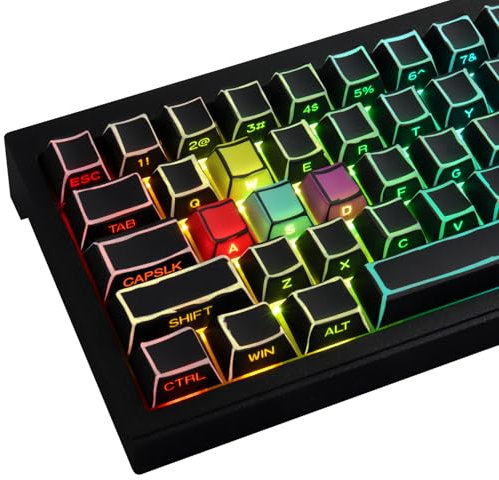 JakeTsai PBT Keycaps,128 Keys Dye Sublimation Cherry Profile Keycaps Side Engraved Transparent Keycap Set for Cherry MX Switches ASIN/ISO Layout Mechanical Keyboards