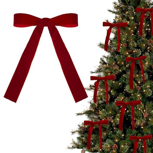 12PCS Red Velvet Bows for Christmas Tree, Bows for Christmas Tree, Garland Red Velvet Bow Ornaments for Christmastree with Gold Twist Ties (A)