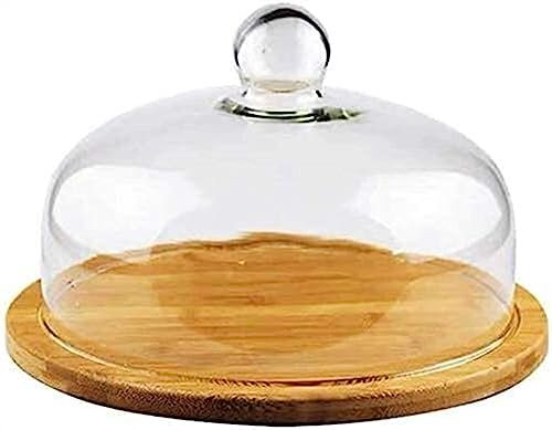 JvFbjLF Cake Stand With Glass Lid Wooden Base Vintage Cake Lid Cake Glass Dome Display Board Chip Decoration Serving Tray