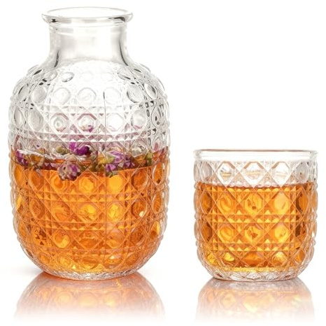 Carafe à Eau et Verre de Chevet Vintage, Carafe à Eau de Nuit Vintage avec Gobelet, Ensemble de Carafe à Eau en Cristal pour Chambre à Coucher, Salle de Bain (Blanc)