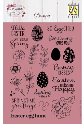Nellie's Choice Silikonstempel Ostern Frühling Texte und Designs - 22 von A6 Transparenter Stempel - Ideal für Karten Basteln, Umschläge und Scrapbooking - Kompatibel mit Stempelhilfe + Stempelblock