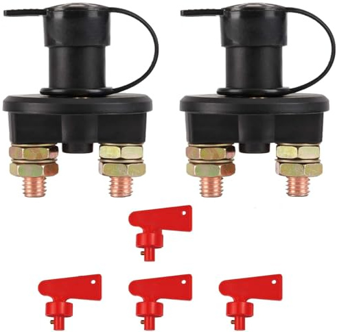 Dixhills 2x Interruttore isolatore batteria 12V 24V, interruttore principale terminale batteria con chiavi rimovibili, interruttore di emergenza per veicoli marini auto barca RV ATV