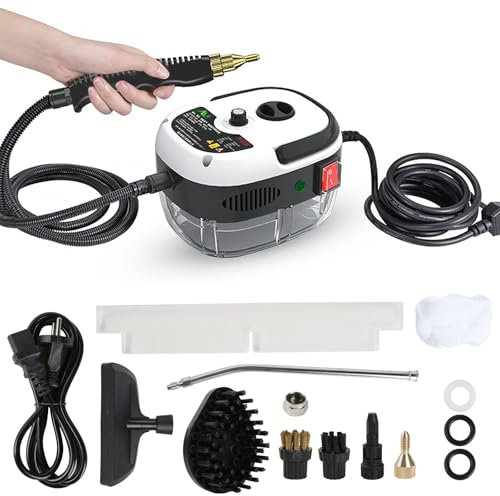 Nettoyeur vapeur pour la maison, 2500 W, puissant nettoyeur à vapeur, 3,0 bar, pression de vapeur portable avec 9 accessoires de brosse pour meubles de cuisine, salle de bain (blanc)