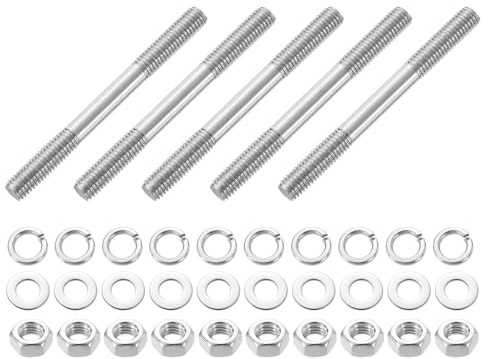 QUARKZMAN 5Pz Bulloni a Doppia Testa M8x85mm Acciaio Inox 304 | Bulloni a Doppia Filettatura con Dadi Rondelle Piane e Dentate, Barra Filettata a Doppia Estremità, per Manutenzione in Casa